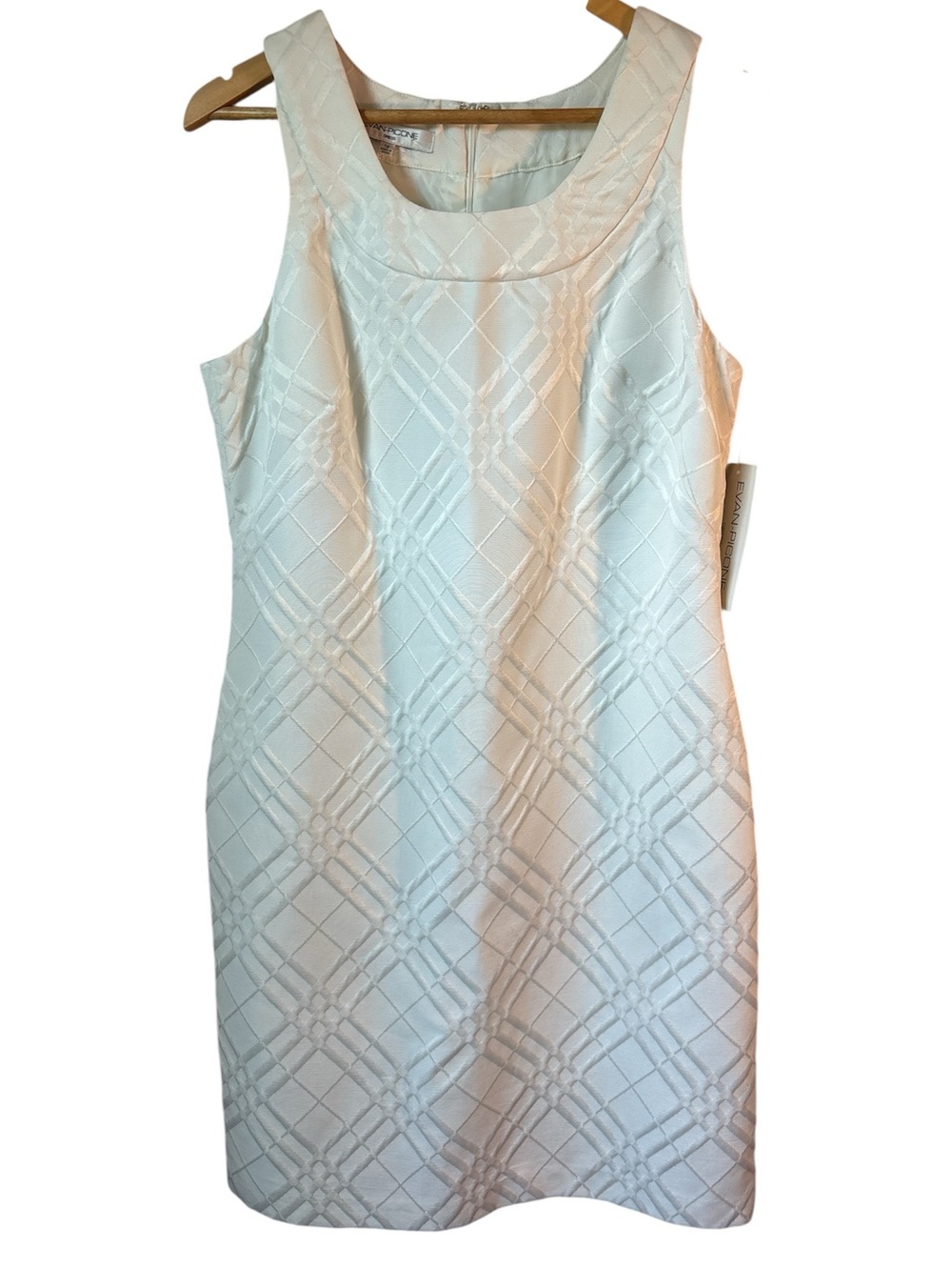 NWT Evan-Picone Dress Women's 12 Ivory Diamond Geometric Textured Lined Career